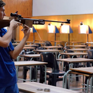 Hoërskool Upington student holding rifle